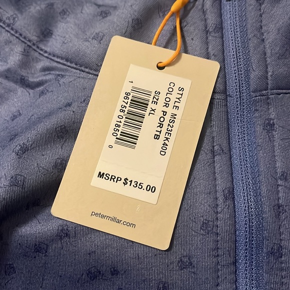 Peter Millar Mens Perth Carts Performance Quarter-Zip Top Port Blue Sz M & XL - Picture 9 of 9